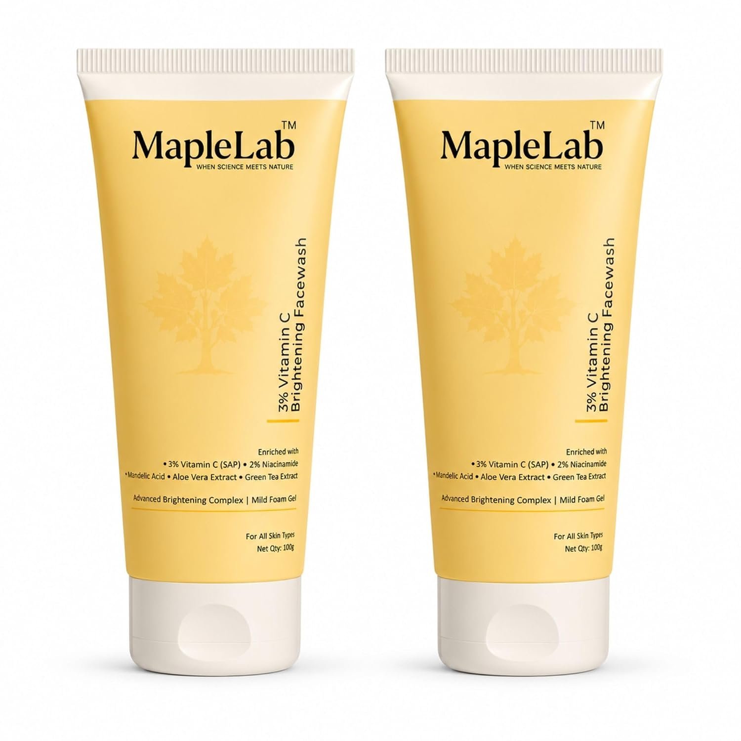 MapleLab Niacinamide Facewash Combo Pack of 2 | 3% Niacinamide Daily Facewash 100g Each | With Zinc PCA & Cinnamomum Zeylanicum Bark Extract | Oil Control | Pore Minimizing | Daily Facial Cleanser for All Skin Types