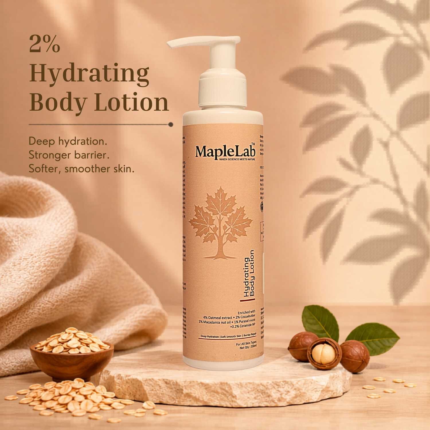 Hydrating Body Lotion with 4% Oatmeal Extract, 2% Coco Butter, 1% Macadamia nut oil & 1% Purasal Moist