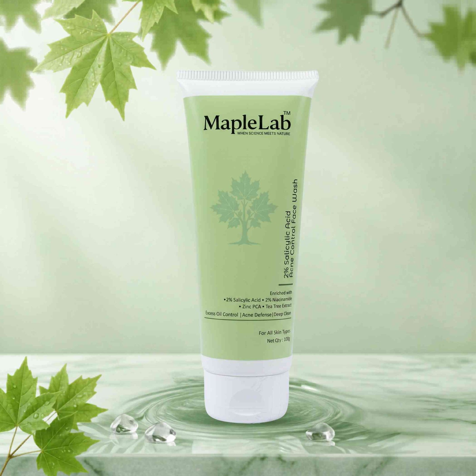 2% Salicylic Acid Acne Control Facewash with 2% Niacinamide, Zinc PCA & Tea Tree Extract