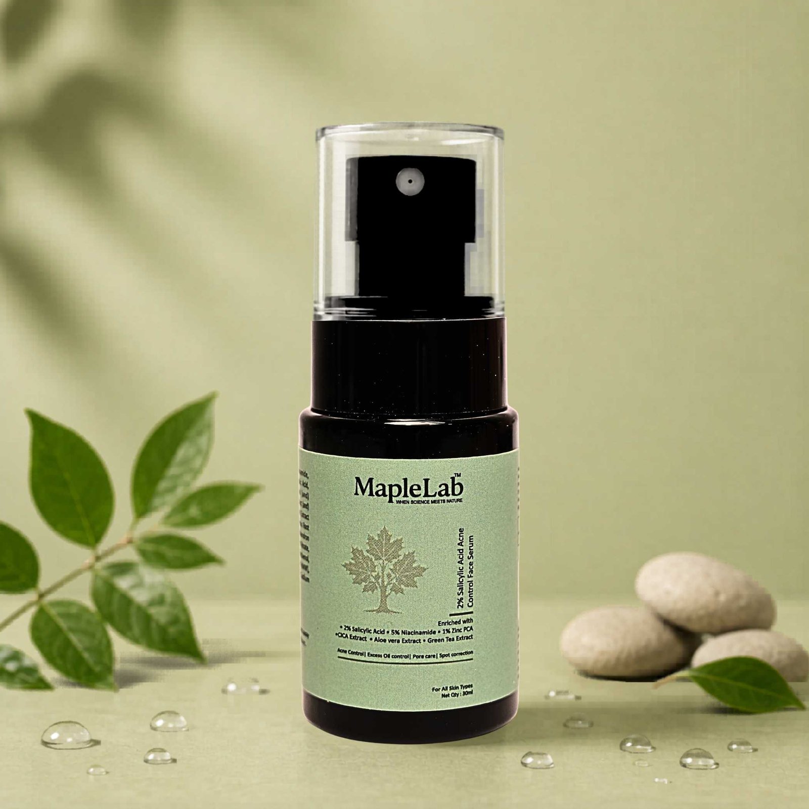 2% Salicylic Acid Acne Control Face Serum with 5% Niacinamide, 1% Zinc PCA, CICA & Green Tea Extract