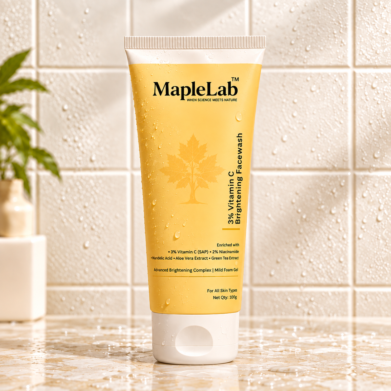 3% Vitamin C Brightening Facewash with 2% Niacinamide, Mandelic Acid & Aloe Vera Extract