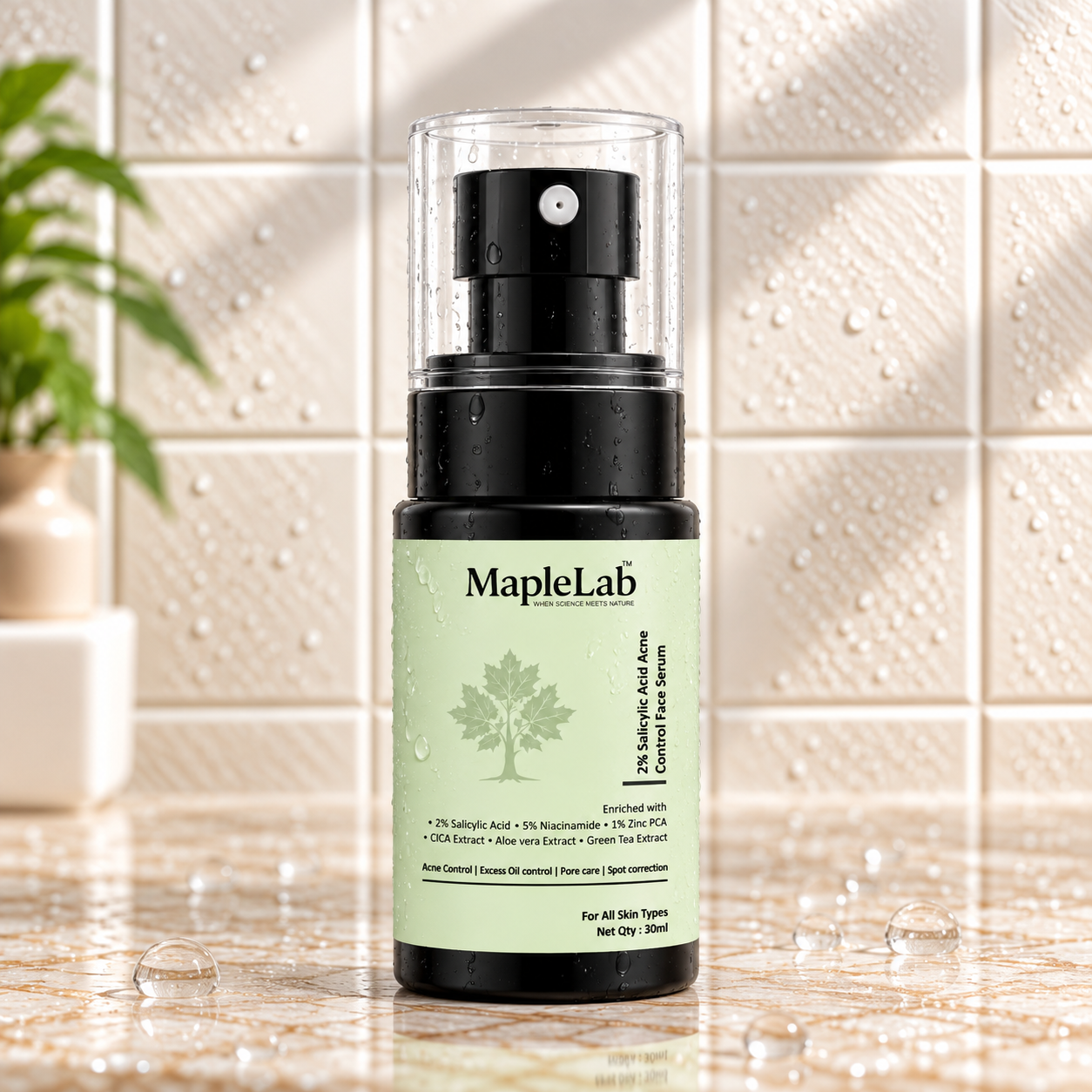 2% Salicylic Acid Acne Control Face Serum with 5% Niacinamide, 1% Zinc PCA, CICA & Green Tea Extract
