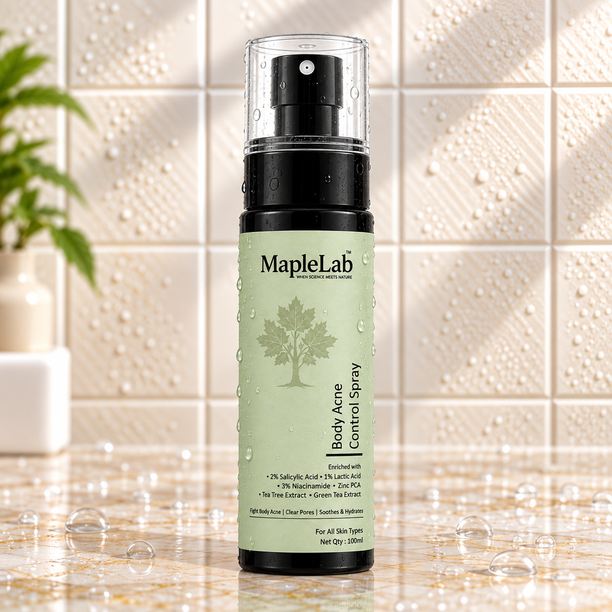 2% Salicylic Acid Body Acne Control Spray with 3% Niacinamide, 1 % Lactic Acid, Zinc PCA, Tea Tree and & Green Tea Extract